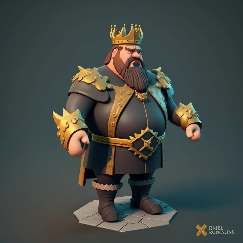 King Robert Baratheon, isometric, full body, blender 3d, style of artstation and behance, Disney Pixar, Mobile game character, clash royale, cute